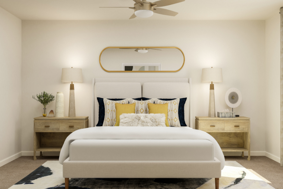 A white couch in a room.