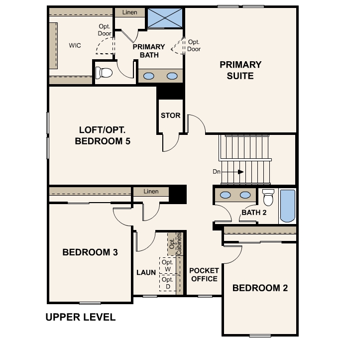 Diagram, engineering drawing of a Spanish New Home floor plan at Palomino Ranch of 2 story 3-5 bedroom floor plan in Maricopa AZ USDA Loan VA Loan Eligible Near 347 with community amenities near park