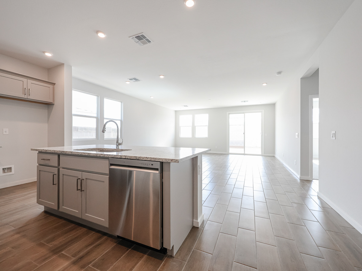 A kitchen with a large island.