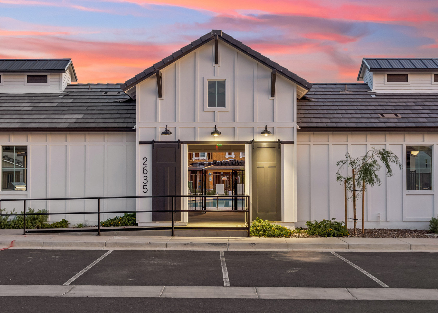 A building with a gate.