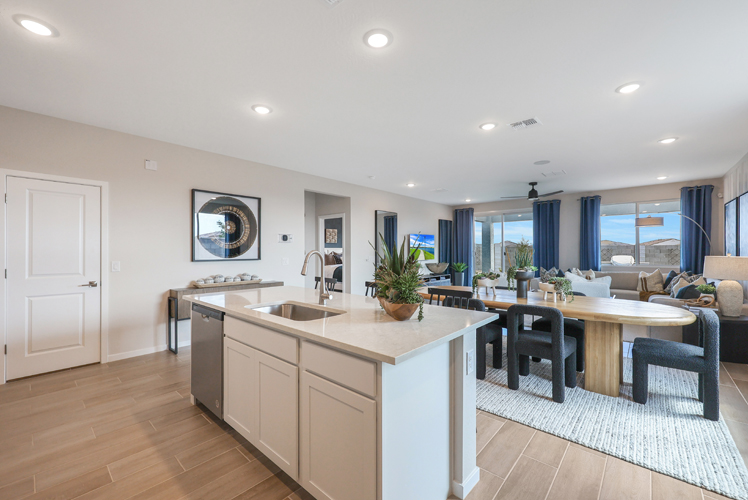 A kitchen with a large island.