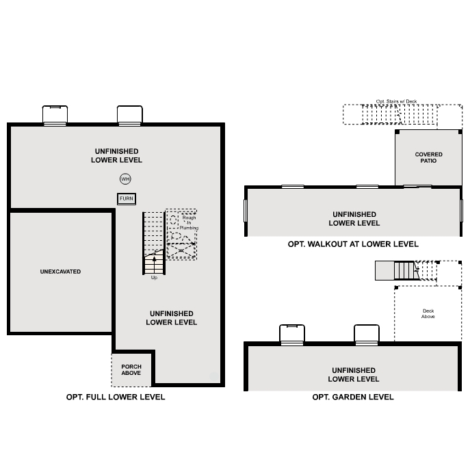 Diagram, engineering drawing. Marion Floorplan, Basement Options