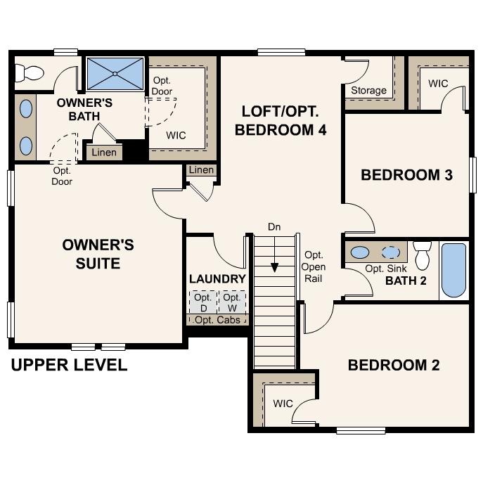 Diagram, engineering drawing. Ontario Floorplan, Upper Level 