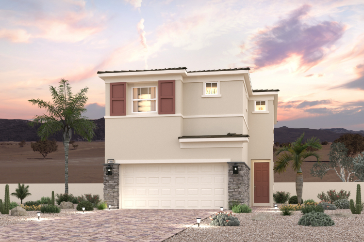 A white house with palm trees.