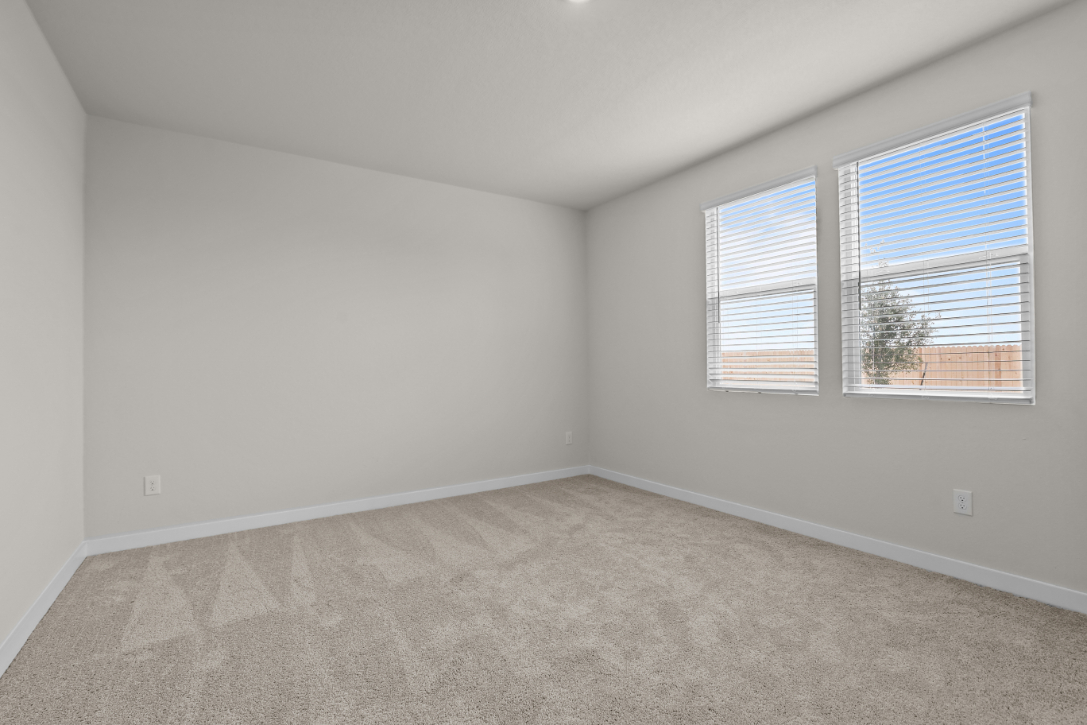 A room with a carpet and windows.