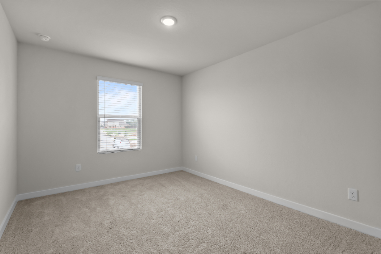 A room with a window and a carpet.