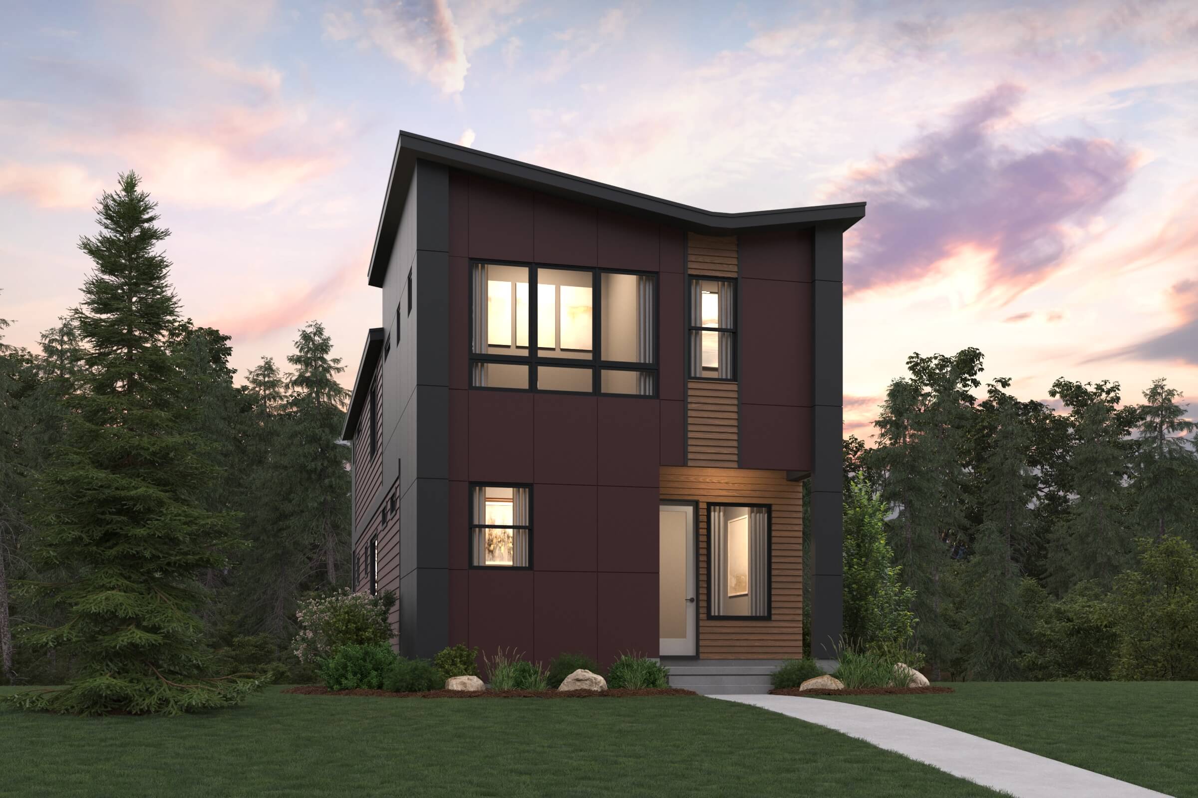 A house with a lawn and trees around it.