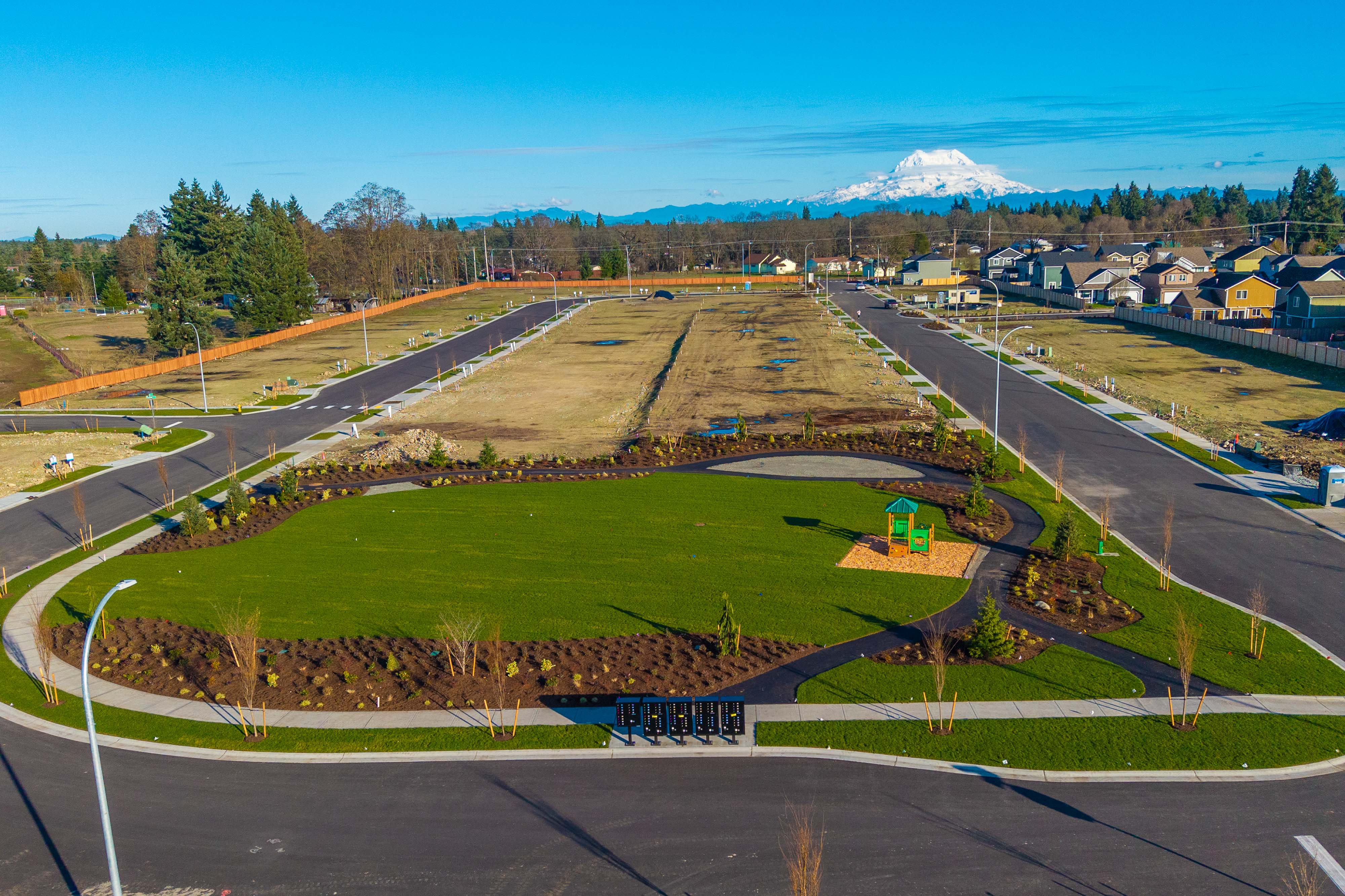 A large green field.