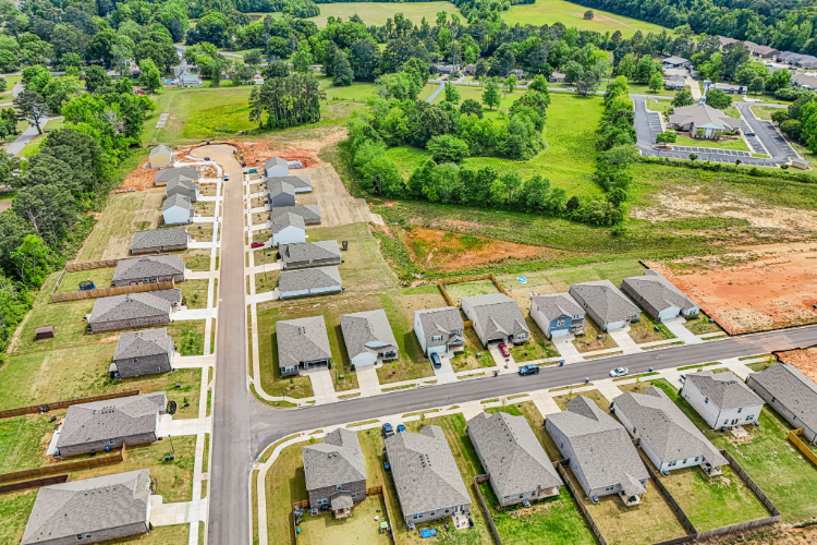 A high angle view of a neighborhood.