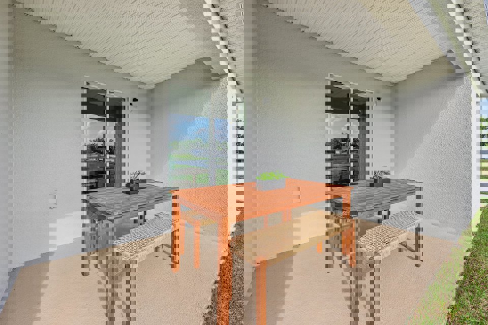 A table in a room.