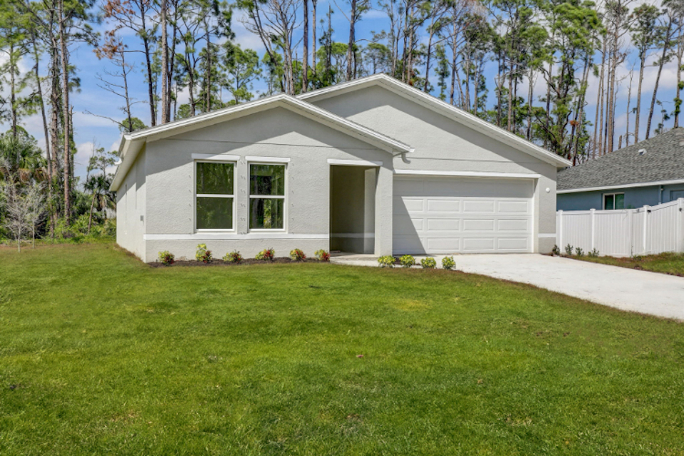 A house with a garage.
