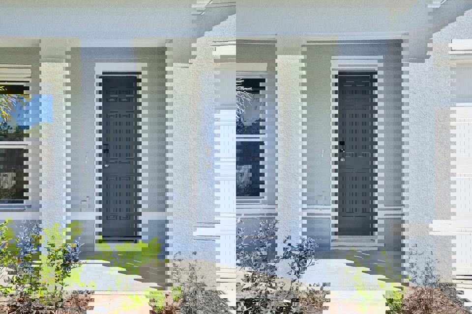 A blue door on a building.